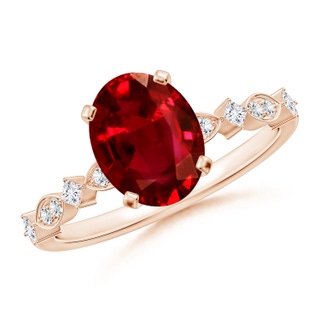 9x7mm AAAA Oval Ruby Engagement Ring with Marquise Motifs in Rose Gold