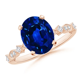 10x8mm AAAA Oval Blue Sapphire Engagement Ring with Marquise Motifs in Rose Gold