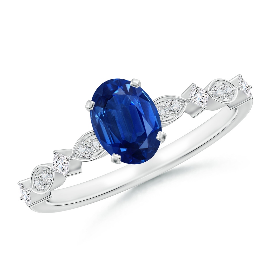 7x5mm AAA Oval Blue Sapphire Engagement Ring with Marquise Motifs in P950 Platinum 