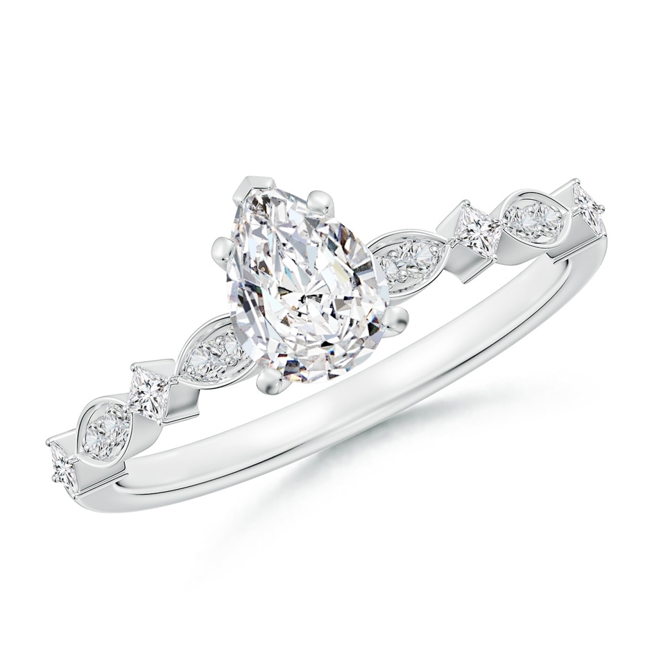 7x5mm HSI2 Pear Diamond Engagement Ring with Marquise Motifs in White Gold 