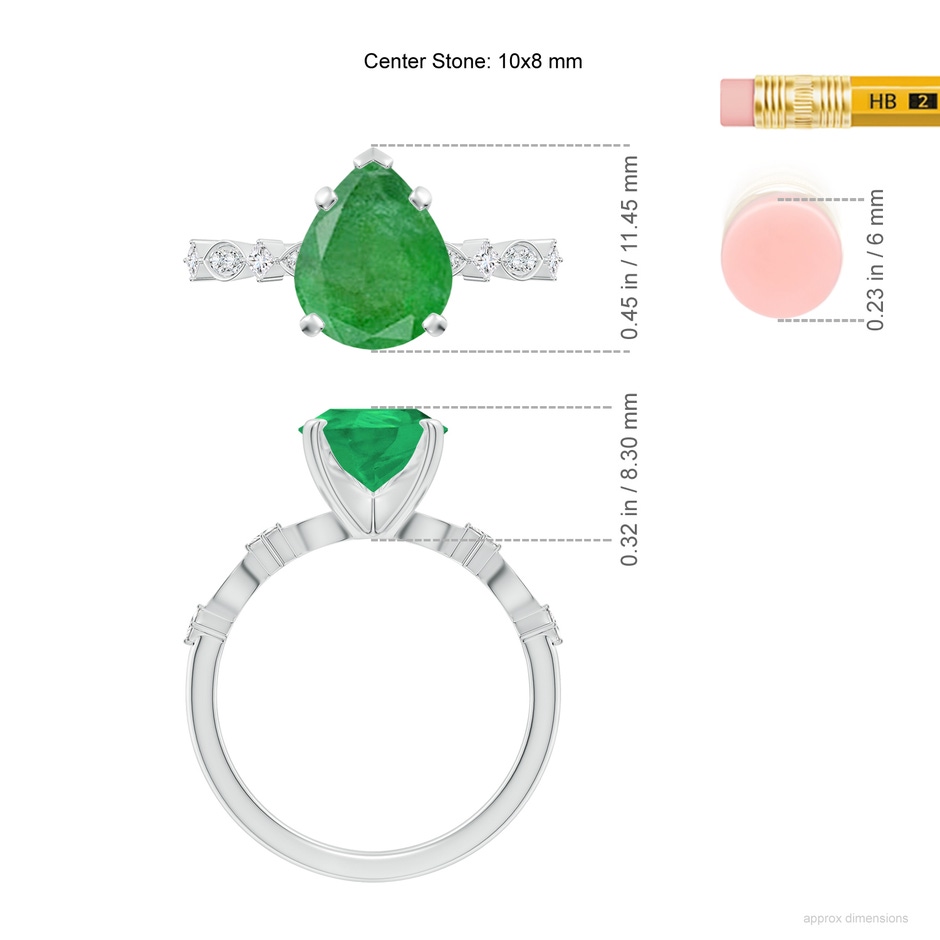 10x8mm A Pear Emerald Engagement Ring with Marquise Motifs in White Gold ruler