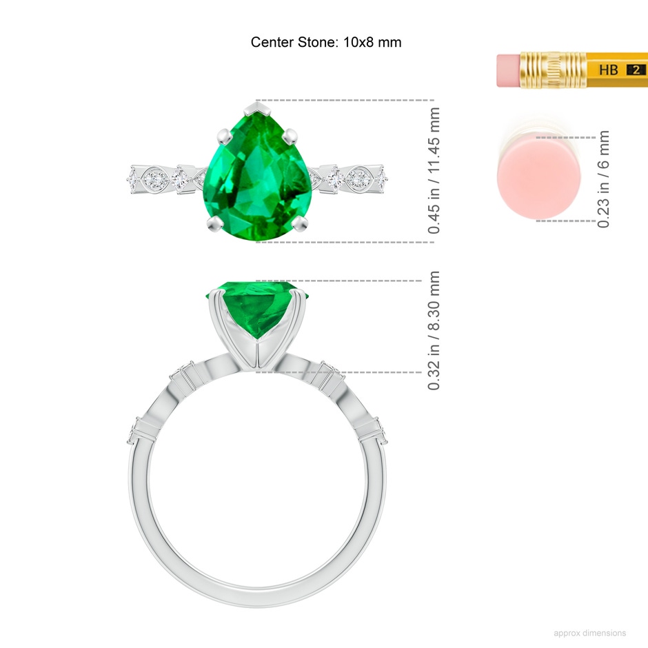 10x8mm AAA Pear Emerald Engagement Ring with Marquise Motifs in P950 Platinum ruler