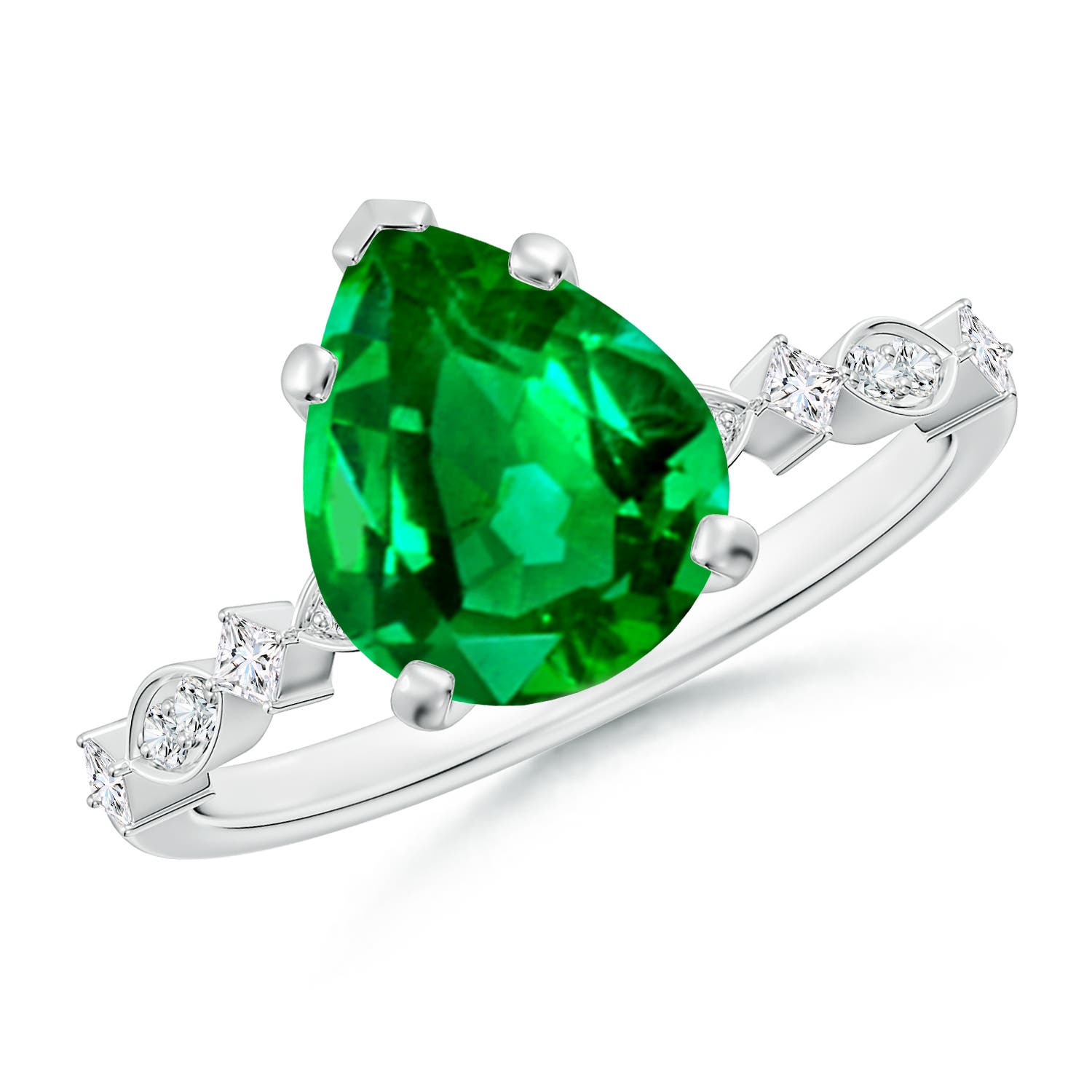 10x8mm AAAA Pear Emerald Engagement Ring with Marquise Motifs in P950 Platinum