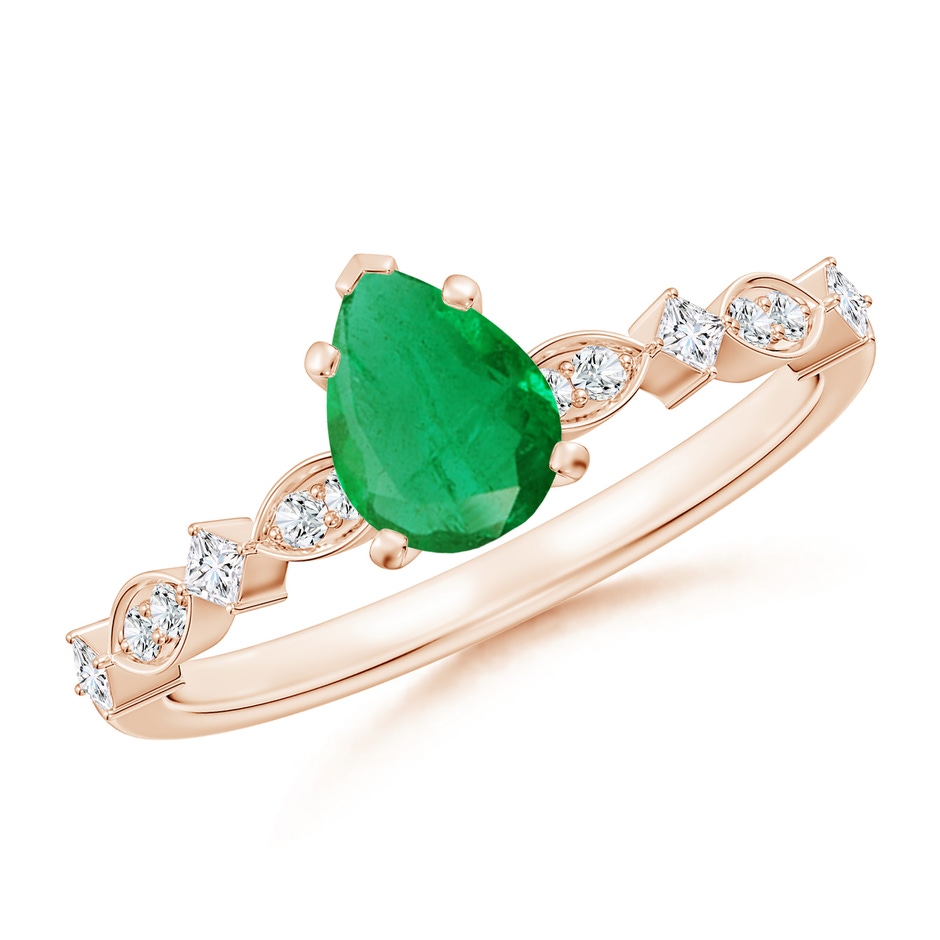 7x5mm AA Pear Emerald Engagement Ring with Marquise Motifs in Rose Gold 