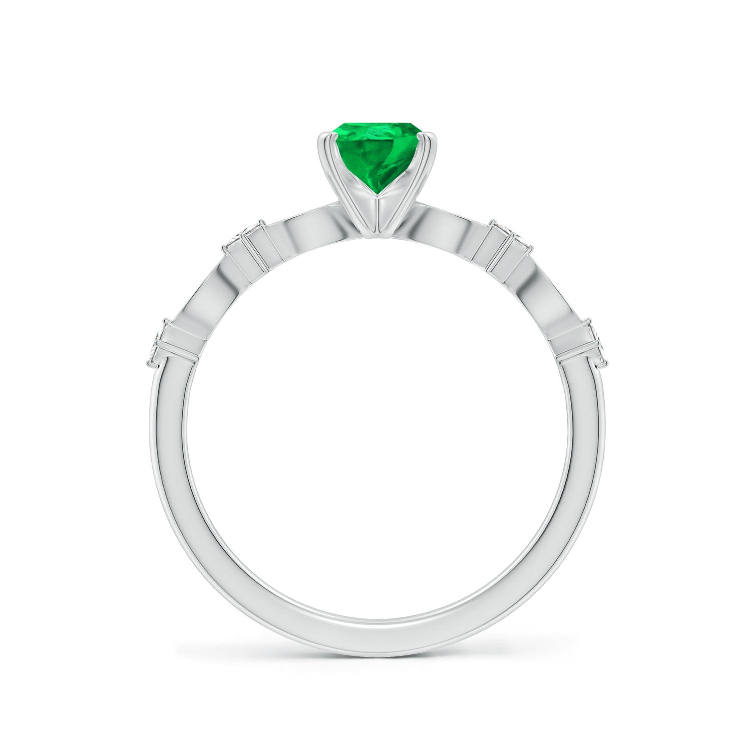 7x5mm AAA Pear Emerald Engagement Ring with Marquise Motifs in 18K White Gold