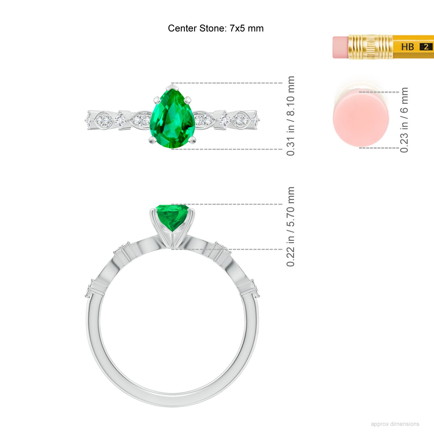 7x5mm AAA Pear Emerald Engagement Ring with Marquise Motifs in P950 Platinum - ruler