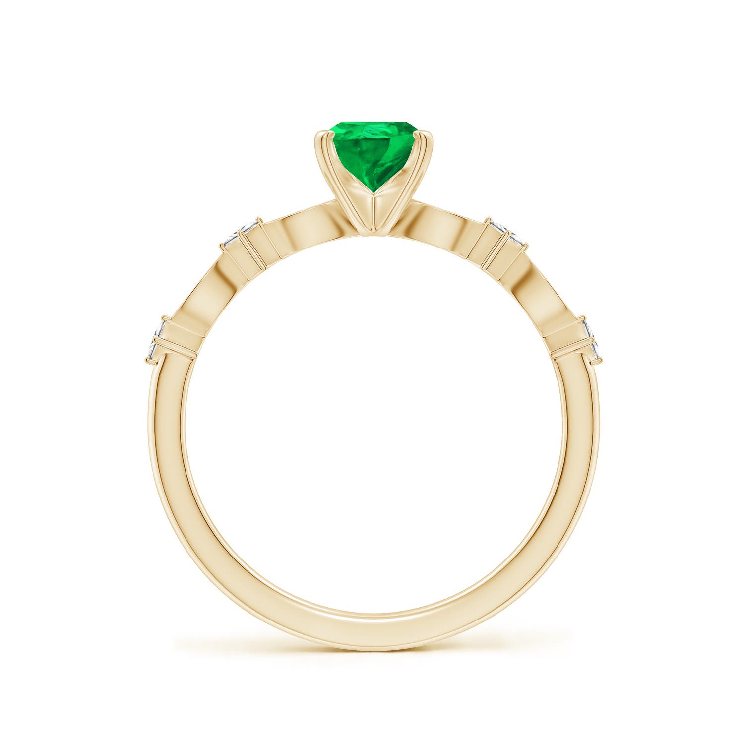 7x5mm AAA Pear Emerald Engagement Ring with Marquise Motifs in Yellow Gold