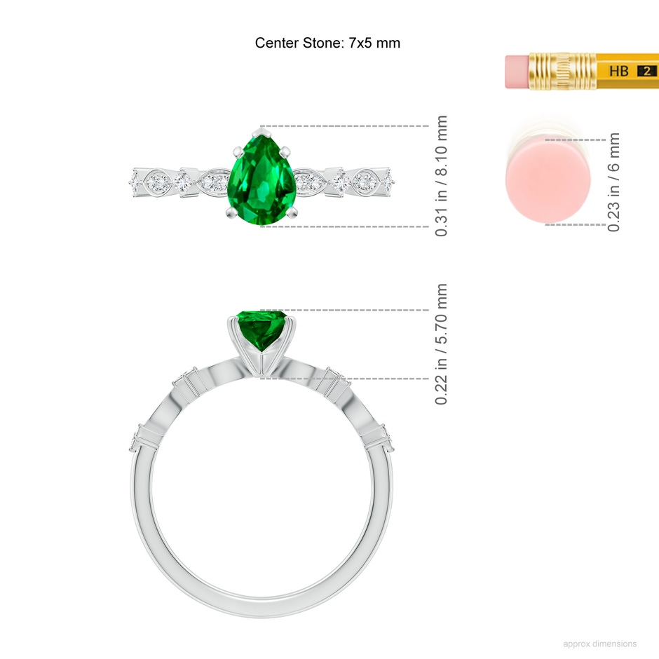 7x5mm AAAA Pear Emerald Engagement Ring with Marquise Motifs in P950 Platinum ruler