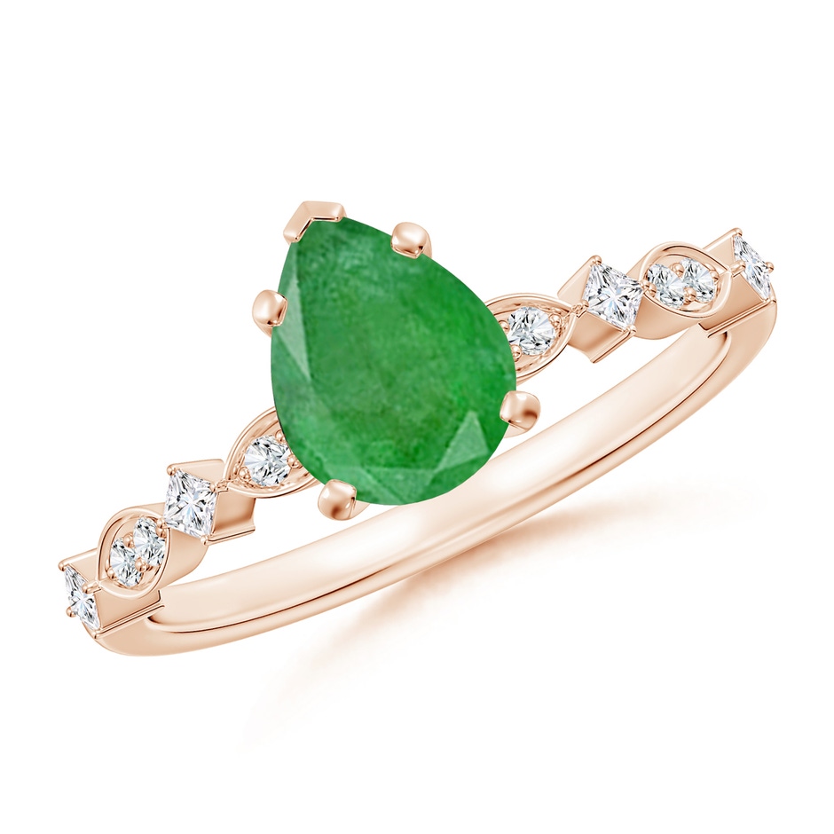 8x6mm A Pear Emerald Engagement Ring with Marquise Motifs in Rose Gold 