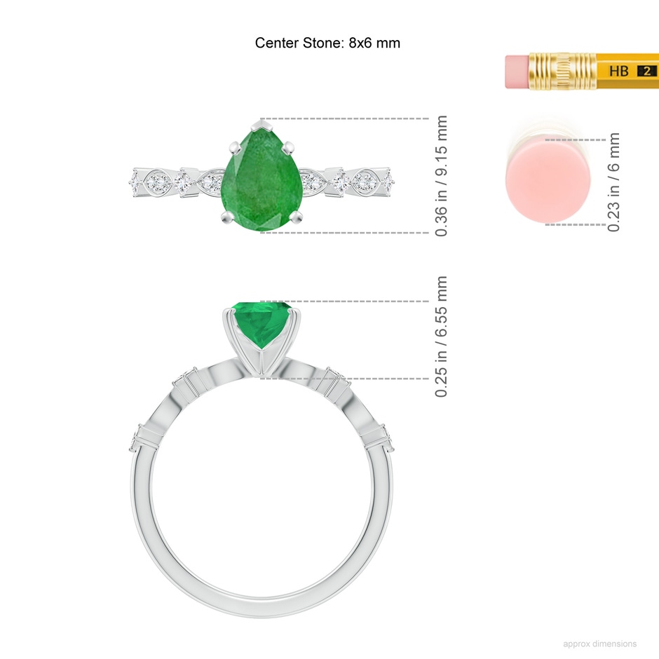 8x6mm A Pear Emerald Engagement Ring with Marquise Motifs in White Gold ruler