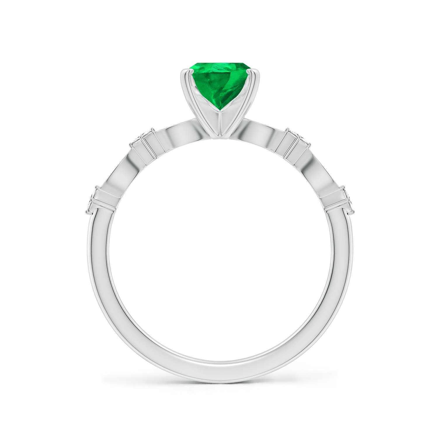 8x6mm AAA Pear Emerald Engagement Ring with Marquise Motifs in White Gold