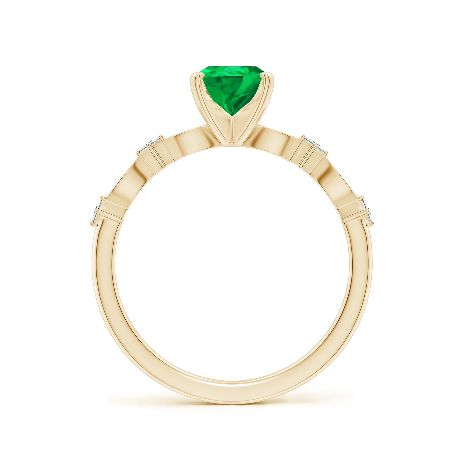 8x6mm AAA Pear Emerald Engagement Ring with Marquise Motifs in Yellow Gold