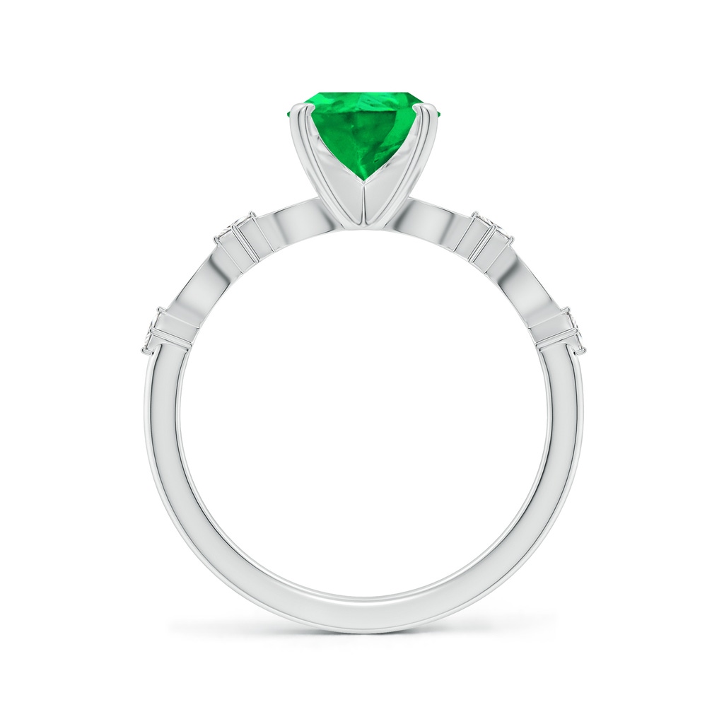 9x7mm AAA Pear Emerald Engagement Ring with Marquise Motifs in White Gold - side 199