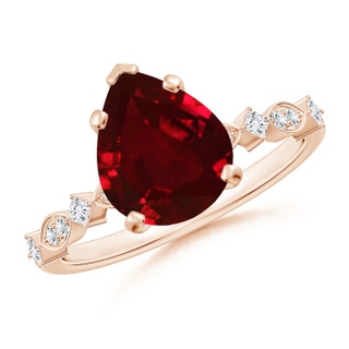 10x8mm AAAA Pear Ruby Engagement Ring with Marquise Motifs in 18K Rose Gold