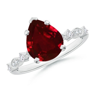 10x8mm AAAA Pear Ruby Engagement Ring with Marquise Motifs in P950 Platinum