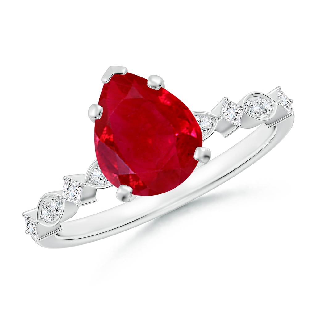 9x7mm AAA Pear Ruby Engagement Ring with Marquise Motifs in White Gold