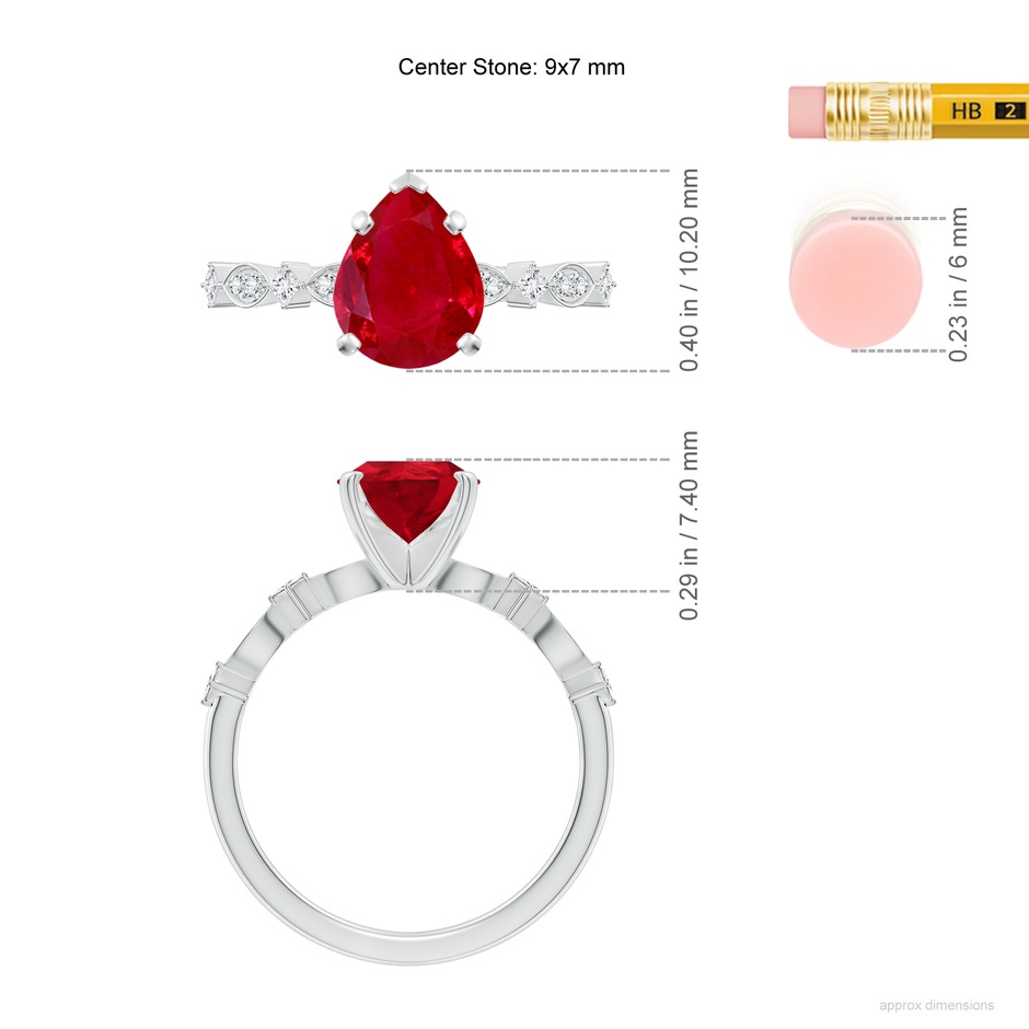 9x7mm AAA Pear Ruby Engagement Ring with Marquise Motifs in White Gold ruler