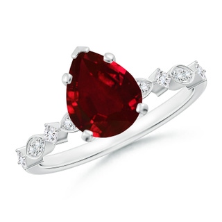 9x7mm AAAA Pear Ruby Engagement Ring with Marquise Motifs in P950 Platinum