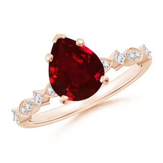 9x7mm AAAA Pear Ruby Engagement Ring with Marquise Motifs in Rose Gold