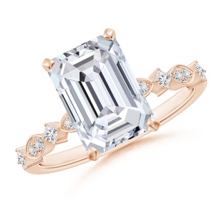 10x7mm HSI2 Emerald-Cut Diamond Engagement Ring with Marquise Motifs in Rose Gold