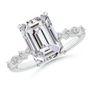 10x7mm IJI1I2 Emerald-Cut Diamond Engagement Ring with Marquise Motifs in P950 Platinum