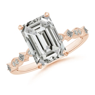 10x7mm KI3 Emerald-Cut Diamond Engagement Ring with Marquise Motifs in 10K Rose Gold