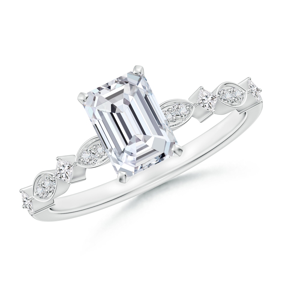 7x5mm HSI2 Emerald-Cut Diamond Engagement Ring with Marquise Motifs in White Gold 