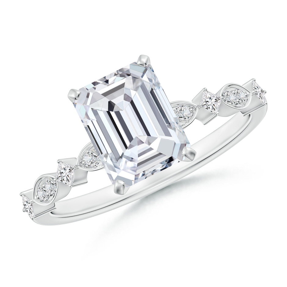 8x6mm HSI2 Emerald-Cut Diamond Engagement Ring with Marquise Motifs in White Gold 