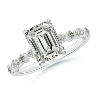 8x6mm KI3 Emerald-Cut Diamond Engagement Ring with Marquise Motifs in P950 Platinum