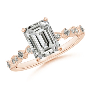 8x6mm KI3 Emerald-Cut Diamond Engagement Ring with Marquise Motifs in Rose Gold