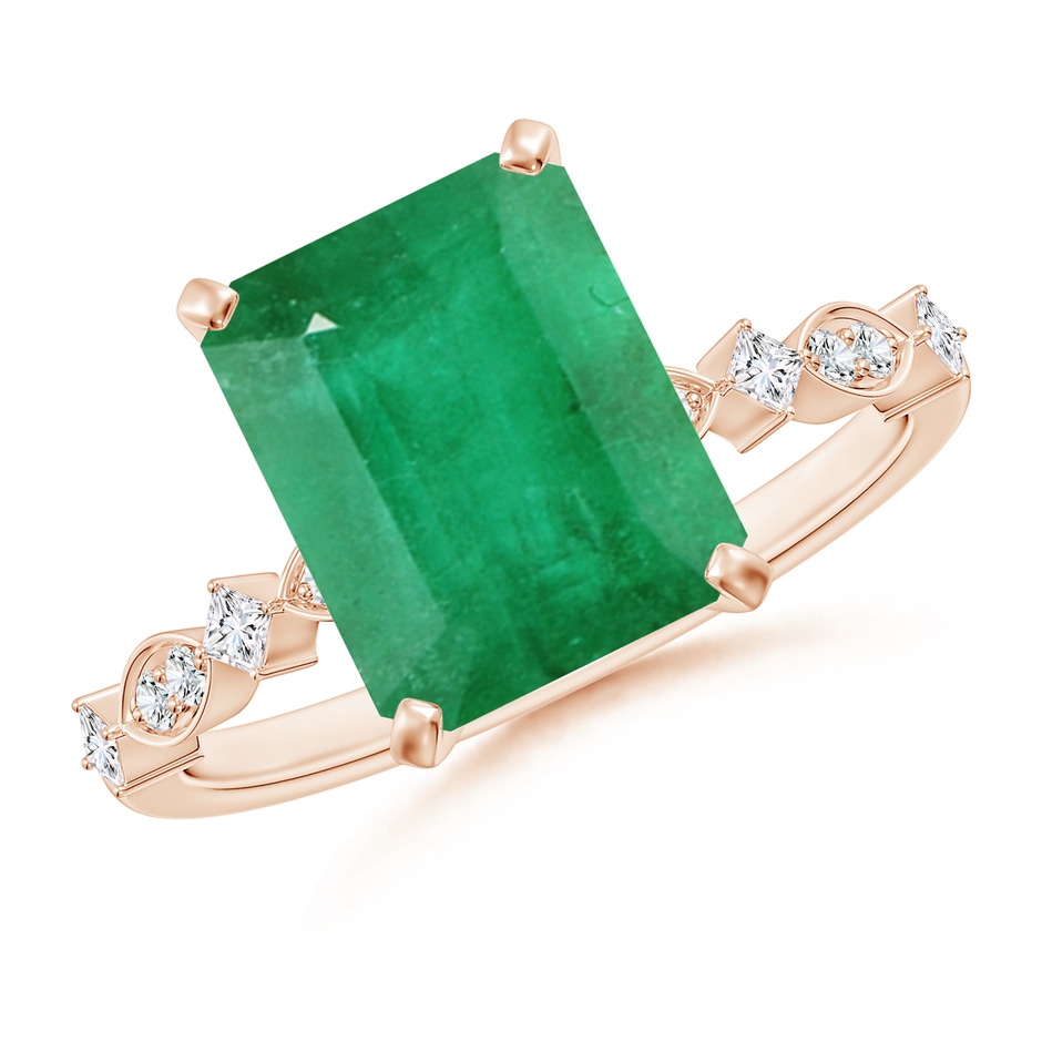10x8mm A Emerald-Cut Emerald Engagement Ring with Marquise Motifs in Rose Gold 