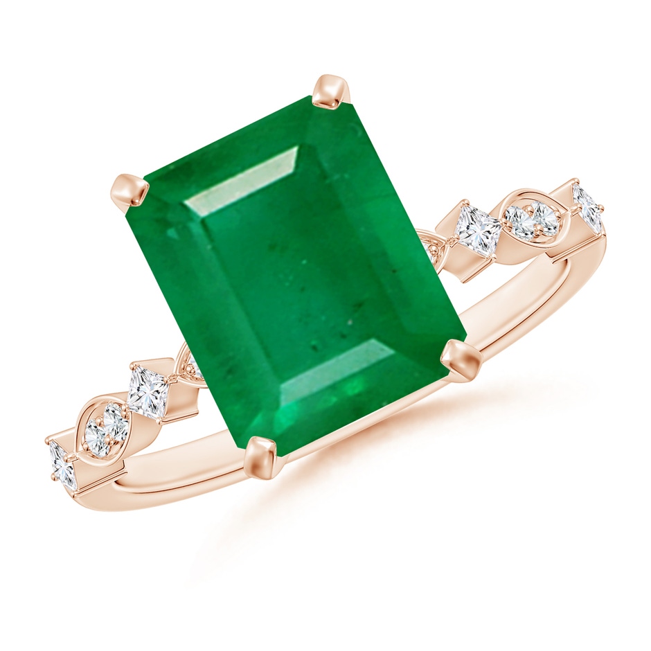 10x8mm AA Emerald-Cut Emerald Engagement Ring with Marquise Motifs in 18K Rose Gold 