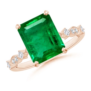 10x8mm AAA Emerald-Cut Emerald Engagement Ring with Marquise Motifs in 10K Rose Gold
