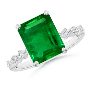 10x8mm AAAA Emerald-Cut Emerald Engagement Ring with Marquise Motifs in P950 Platinum