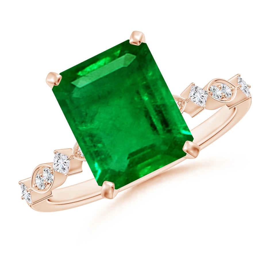10x8mm AAAA Emerald-Cut Emerald Engagement Ring with Marquise Motifs in Rose Gold 