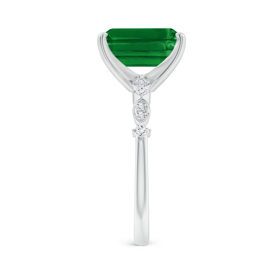 10x8mm AAAA Emerald-Cut Emerald Engagement Ring with Marquise Motifs in White Gold side 299