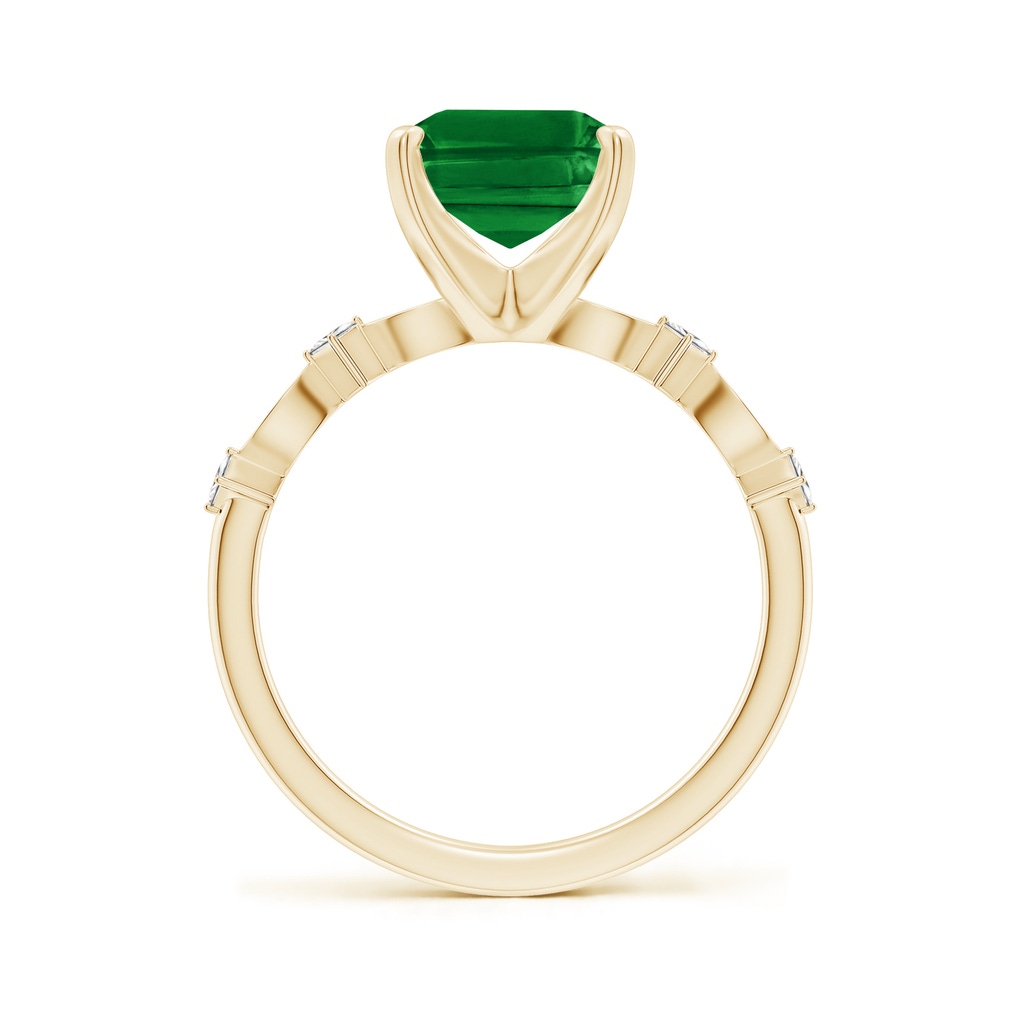 10x8mm AAAA Emerald-Cut Emerald Engagement Ring with Marquise Motifs in Yellow Gold - side 199