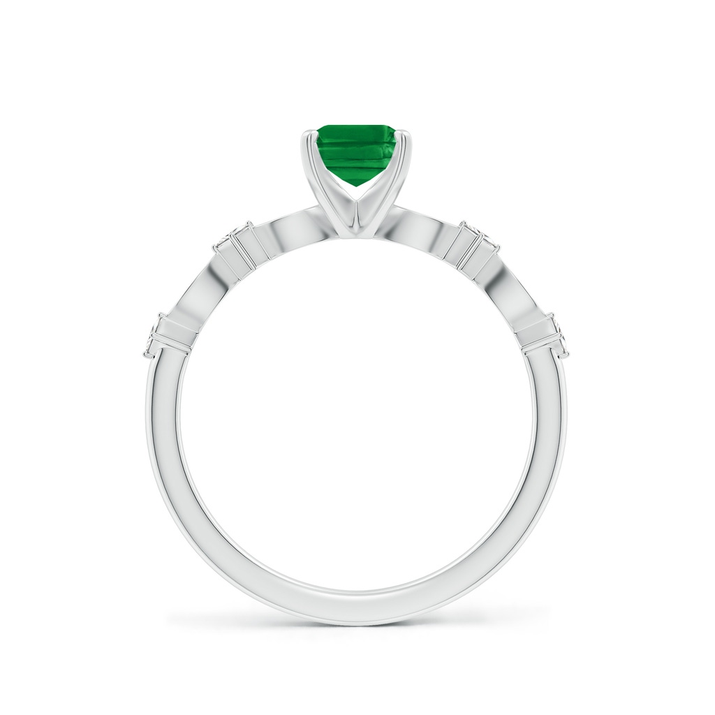 7x5mm AAA Emerald-Cut Emerald Engagement Ring with Marquise Motifs in White Gold - side 199