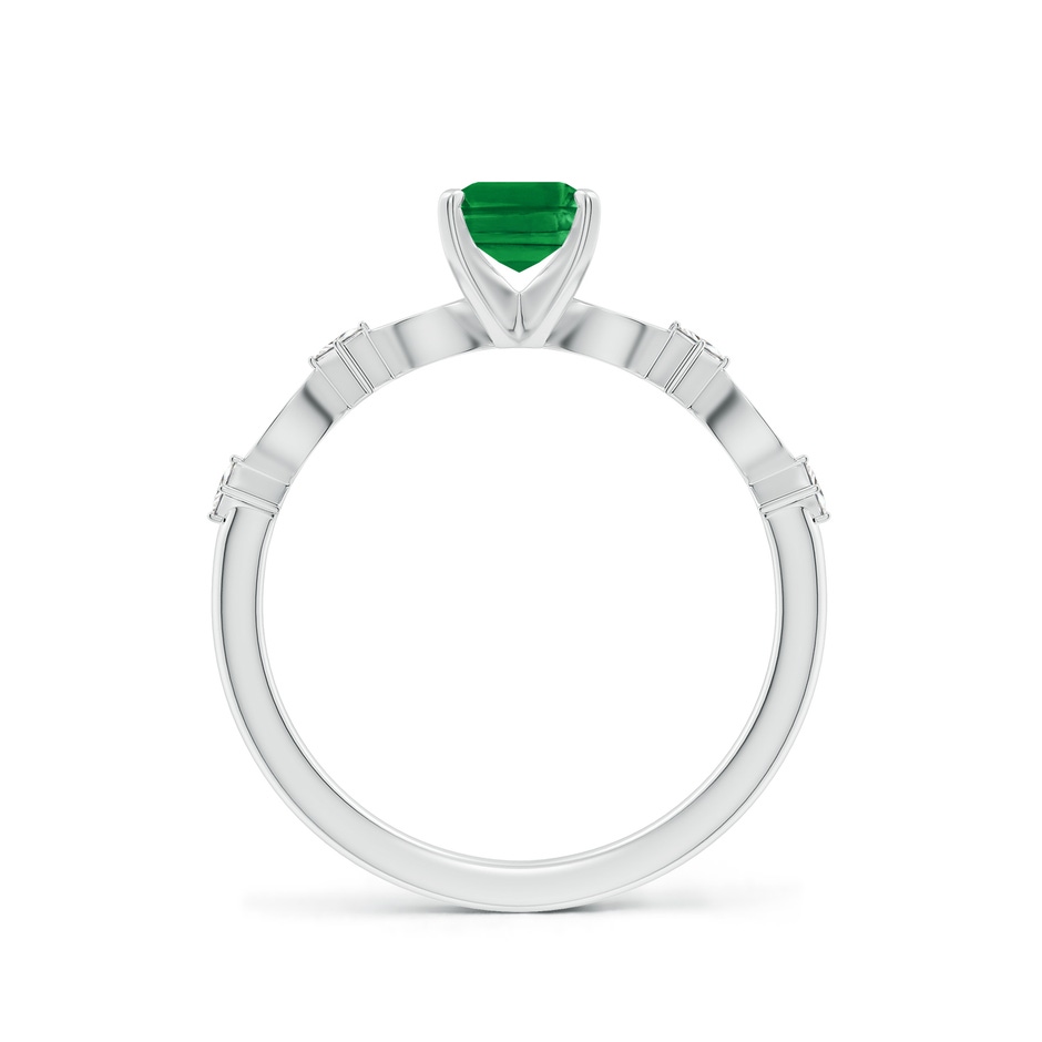 7x5mm AAA Emerald-Cut Emerald Engagement Ring with Marquise Motifs in White Gold side 199