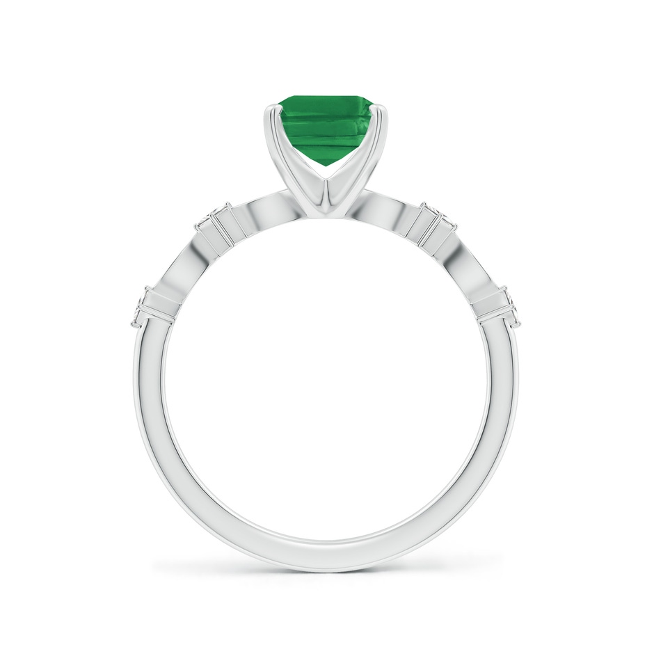 8x6mm AA Emerald-Cut Emerald Engagement Ring with Marquise Motifs in White Gold side 199