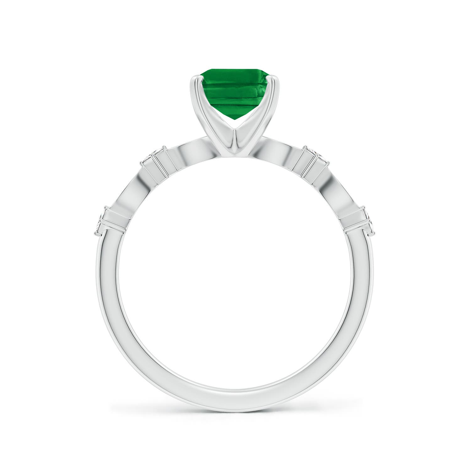 8x6mm AAA Emerald-Cut Emerald Engagement Ring with Marquise Motifs in White Gold