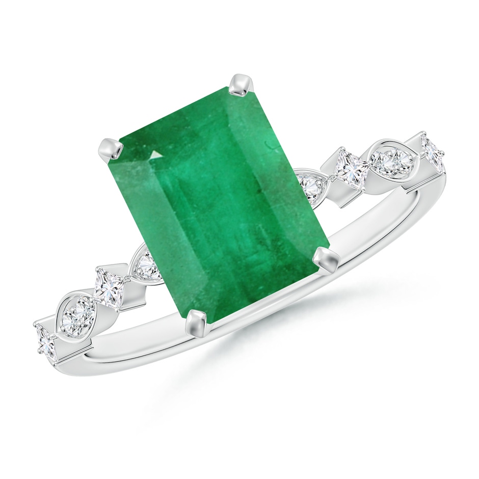 9x7mm A Emerald-Cut Emerald Engagement Ring with Marquise Motifs in P950 Platinum 
