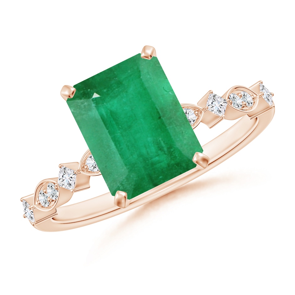 9x7mm A Emerald-Cut Emerald Engagement Ring with Marquise Motifs in Rose Gold 