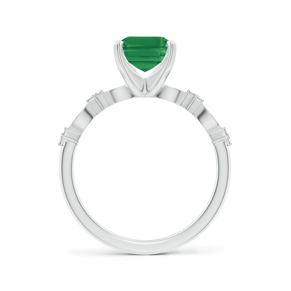 9x7mm AA Emerald-Cut Emerald Engagement Ring with Marquise Motifs in White Gold side 199