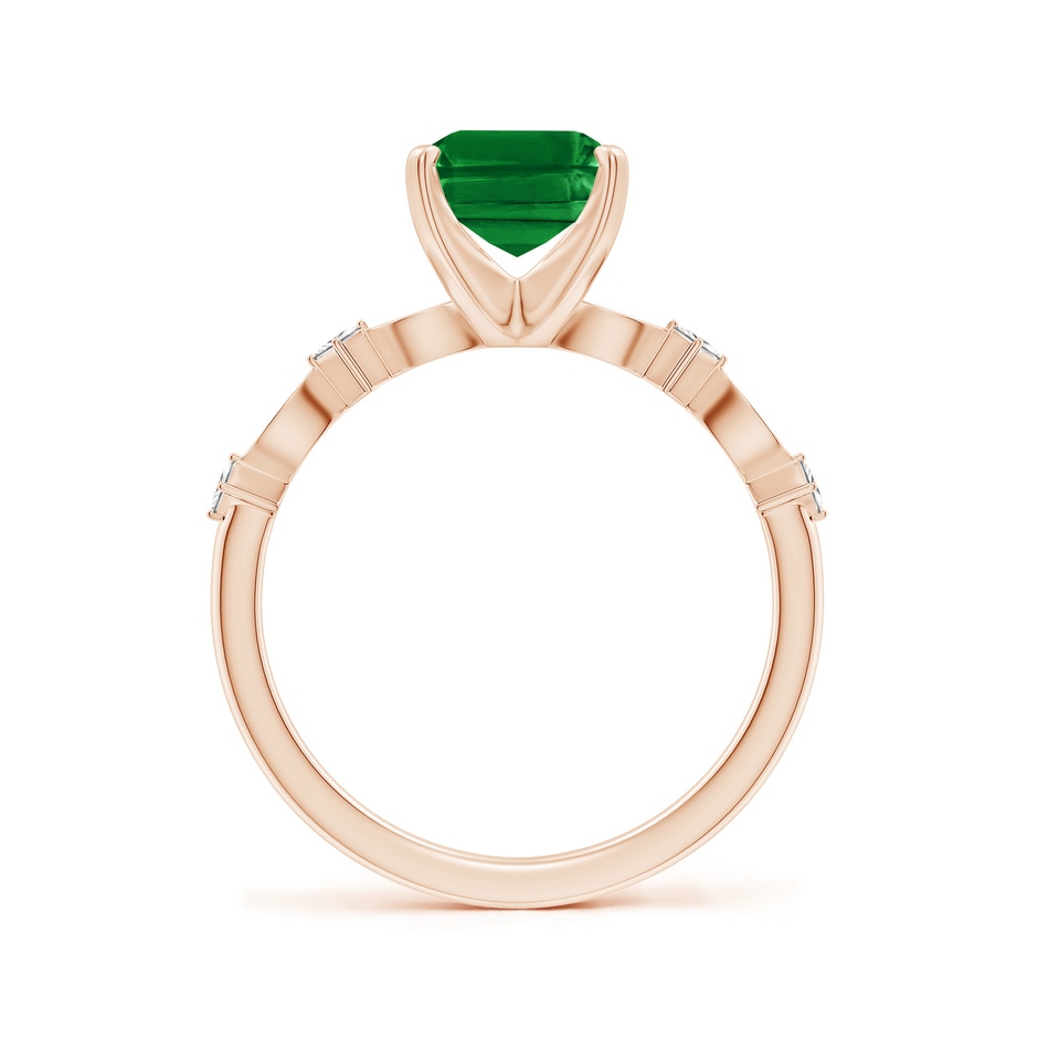 9x7mm AAAA Emerald-Cut Emerald Engagement Ring with Marquise Motifs in Rose Gold side 199
