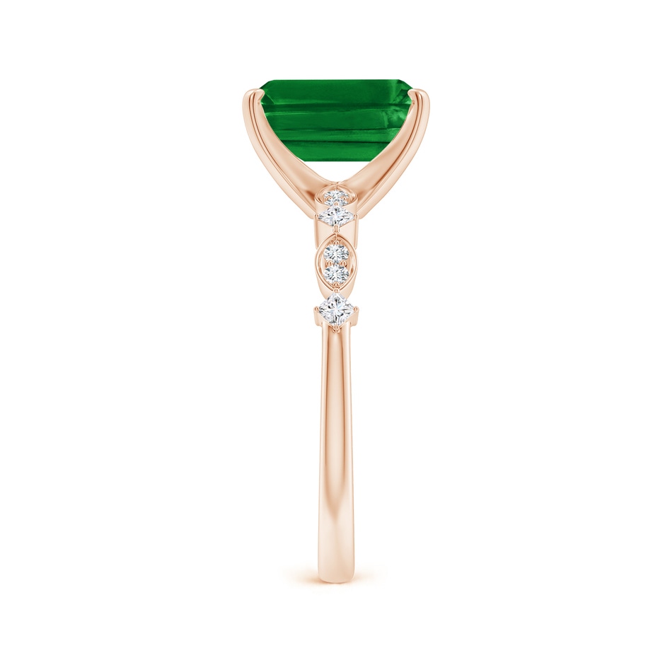 9x7mm AAAA Emerald-Cut Emerald Engagement Ring with Marquise Motifs in Rose Gold side 299