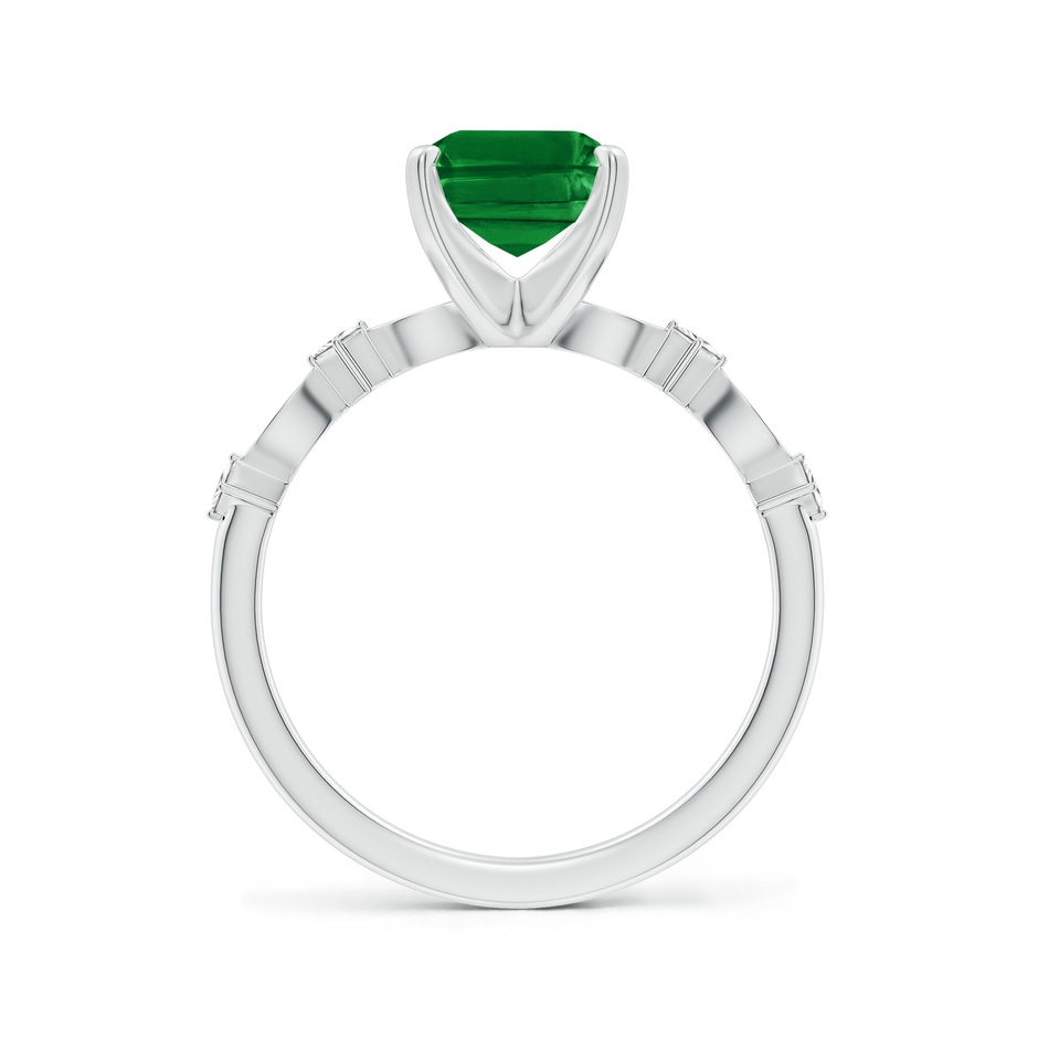9x7mm AAAA Emerald-Cut Emerald Engagement Ring with Marquise Motifs in White Gold side 199
