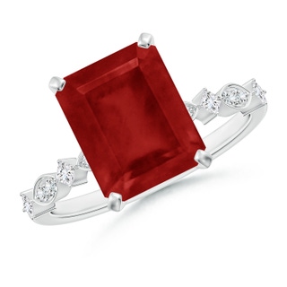 10x8mm AA Emerald-Cut Ruby Engagement Ring with Marquise Motifs in P950 Platinum