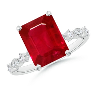 10x8mm AAA Emerald-Cut Ruby Engagement Ring with Marquise Motifs in P950 Platinum