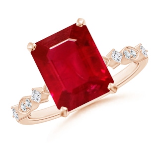 10x8mm AAA Emerald-Cut Ruby Engagement Ring with Marquise Motifs in Rose Gold